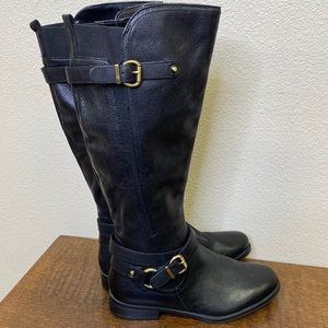 Naturalizer June Knee High Leather Riding Boot Round Toe Buckle Strap Black 6.5